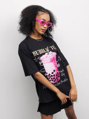 The FIX Women's Black Bubble Tea Graphic Top