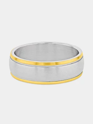 Stainless Steel 2-Tone Edge Detail Ring