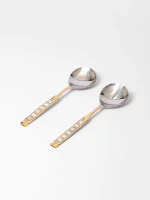 AH Mother of Pearl Gold Salad Server Set