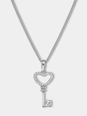 Sterling Silver Cubic Zirconia 21st Key Pendant