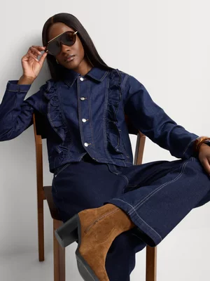 FF Denim Ruffle Detail Denim Jacket