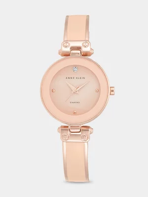 Anne Klein Genuine Diamond Accented Rose Tone Bangle Watch