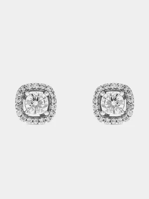 Sterling Silver Pavé Cushion Studs