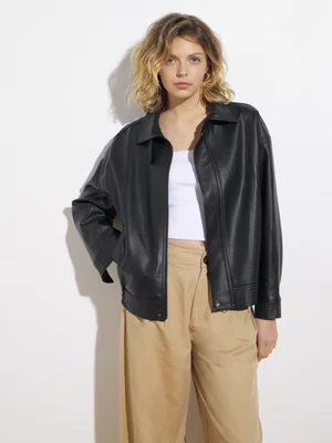 Women's Canvas Faux Leather Bomber Jacket