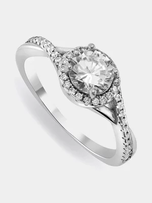 Sterling Silver Cubic Zirconia Tie Solitaire Ring