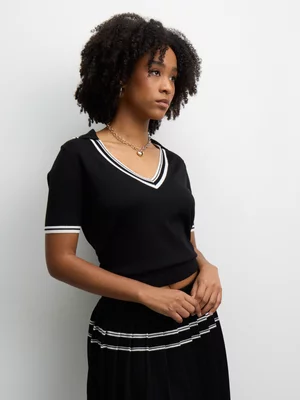 The FIX Women's Black Co-ord Knit Set Polo Collar Top 