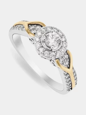 Sterling Silver and Yellow Gold, Cubic Zirconia Wishbone Ring