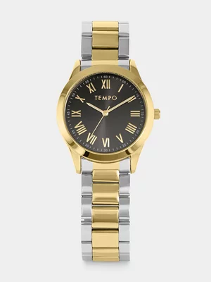 Tempo Men’s Gold Plated Black Dial Bracelet Watch