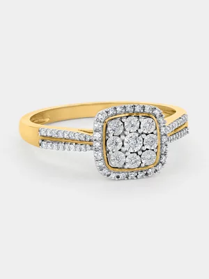 Yellow Gold Diamond Cushion Halo Ring