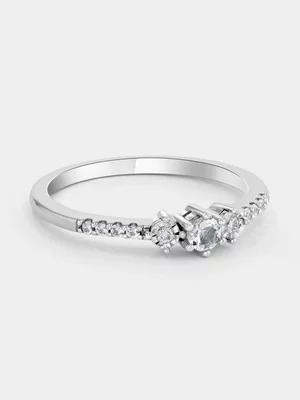 Sterling Silver Diamond & Created White Sapphire Yesterday, Today & Forever Ring