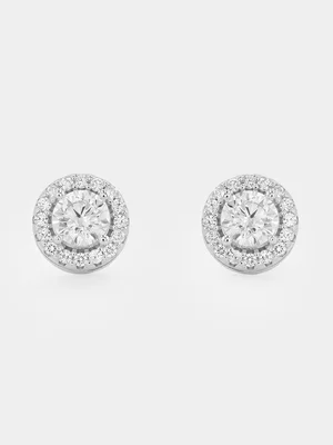 Sterling Silver Cubic Zirconia Round Halo Channel Stud Earrings