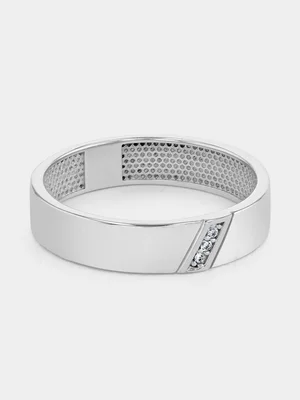 Stainless Steel Cubic Zirconia Men's  Diagonal Channel Ring