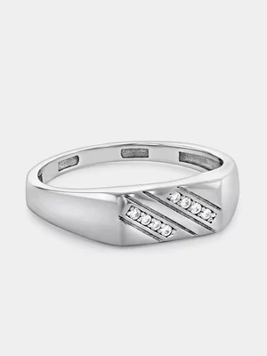 Sterling Silver Cubic Zirconia Men's Indent Ring
