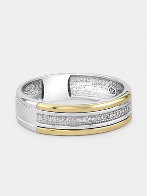 Yellow Gold & Sterling Silver Diamond Centre Stripe Wedding Band