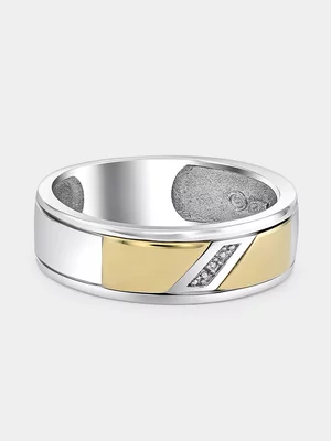 Yellow Gold & Sterling Silver Diamond Diagonal Wedding Band