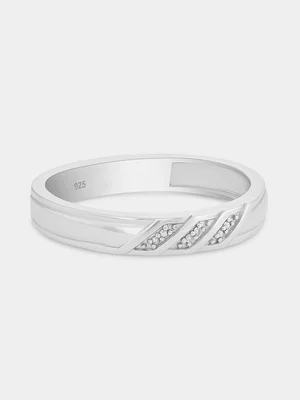 Sterling Silver Diamond Men's Wedding Band