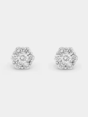 White Gold Lab Grown Diamond Women’s Cluster Stud Earrings