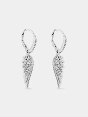 Cheté Sterling Silver Cubic Zirconia Angel Wing Drop Earrings