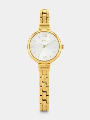 Tempo Gold Plated Silver Dial Skinny Bracelet Watch
