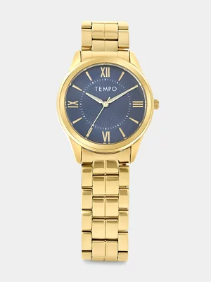 Tempo Gold Plated Navy Dial Bracelet Watch