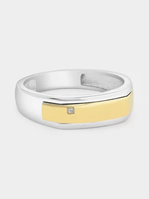 Yellow Gold & Sterling Silver Diamond Two-Tone Square Ring