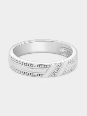 Sterling Silver Diamond Diagonal Strokes Beaded Ring