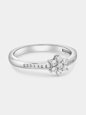 Sterling Silver Lab Grown Diamond Flower Channel Ring