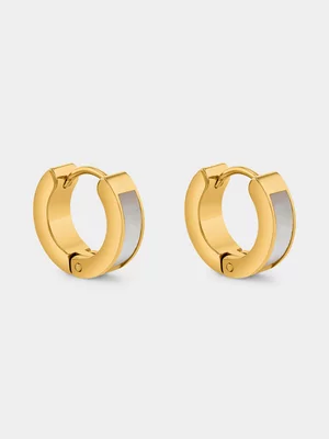 Stainless Steel Gold Plated Mother Of Pearl Huggie Earrinigs
