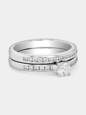 White Gold 0.7ct Lab Grown Diamond Solitaire Channel Twinset Ring