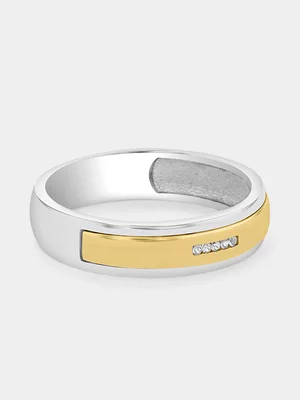 Yellow Gold & Sterling Silver Diamond Horizontal Channel Ring 