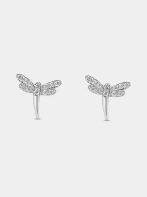 Miss Swiss Sterling Silver Cubic Zirconia Dragonfly Stud Earrings 