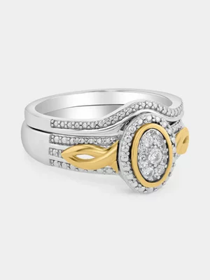 Yellow Gold & Sterling Silver Diamond & Created Sapphire Oval Halo Infinity Twinset Ring