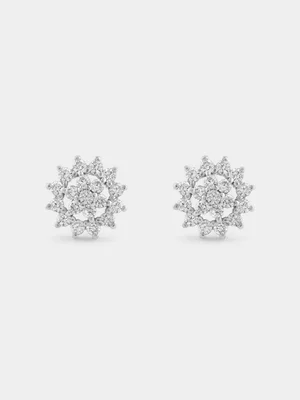Sterling Silver Cubic Zirconia Flower Halo Stud Earrings