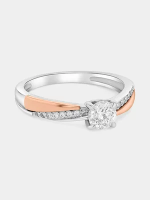 Rose Gold & Sterling Silver Moissanite Solitaire Twist Ring 