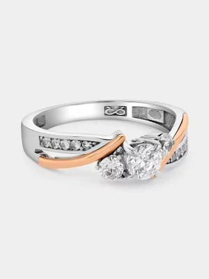 Rose Gold & Sterling Silver Moissanite Trilogy Ring 