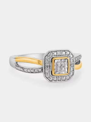 Yellow Gold & Sterling Silver Lab Grown Diamond Cushion Halo Ring 