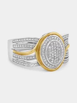 Yellow Gold & Sterling Silver Diamond & Created Sapphire Oval Halo Ring 