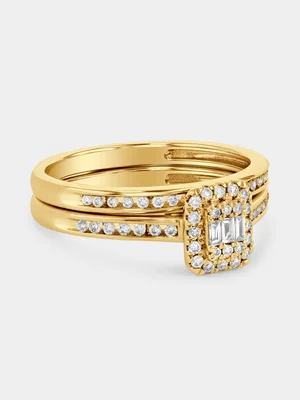 Yellow Gold 0.3ct Lab Grown Diamond Cushion Halo Twinset Ring 
