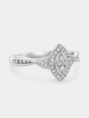 Sterling Silver Lab Grown Diamond Marquise Halo Twist Ring 