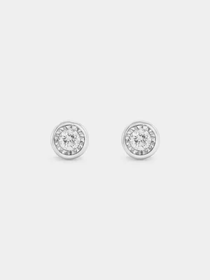 Sterling Silver Lab Grown Diamond Illusion Tube Stud Earrings 
