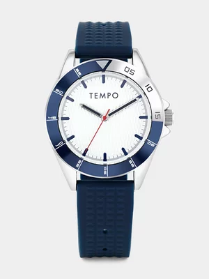 Tempo Silver & Blue Plated White Dial Blue Silicone Watch 