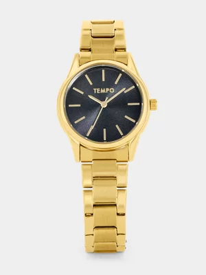 Tempo Gold Plated Black Dial Bracelet Watch 