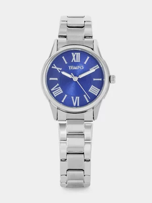 Tempo Silver Plated Navy Dial Bracelet Watch 
