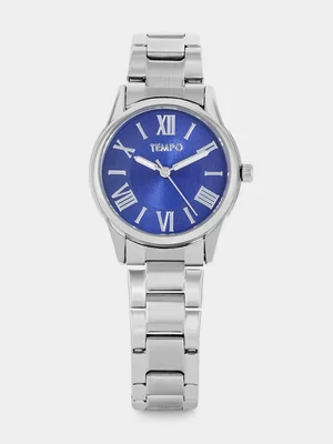 Tempo Silver Plated Navy Dial Bracelet Watch 