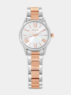 Tempo Rose Plated Silver Toned Dial Two-Tone Bracelet Watch 