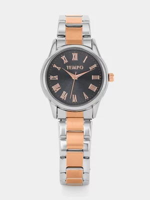 Tempo Rose Plated Smoky Dial Two-Tone Bracelet Watch 