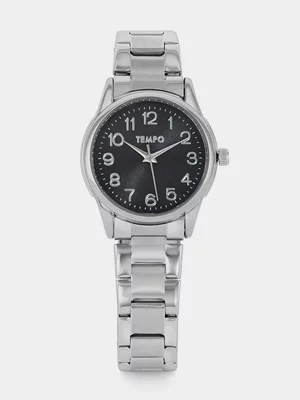 Tempo Silver Plated Black Dial Bracelet Watch 