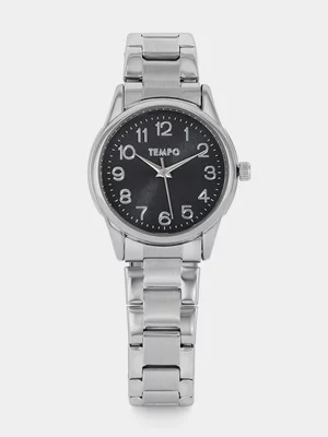 Tempo Silver Plated Black Dial Bracelet Watch 