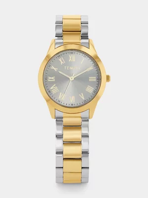 Tempo Gold Plated Grey Dial Two-Tone Bracelet Watch 