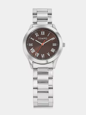 Tempo Silver Plated Brown Dial Bracelet Watch 